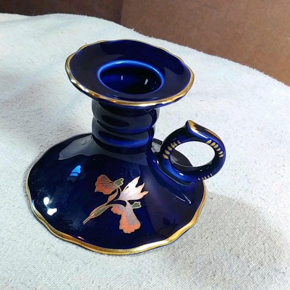 Beautiful cobalt gold floral candle holder